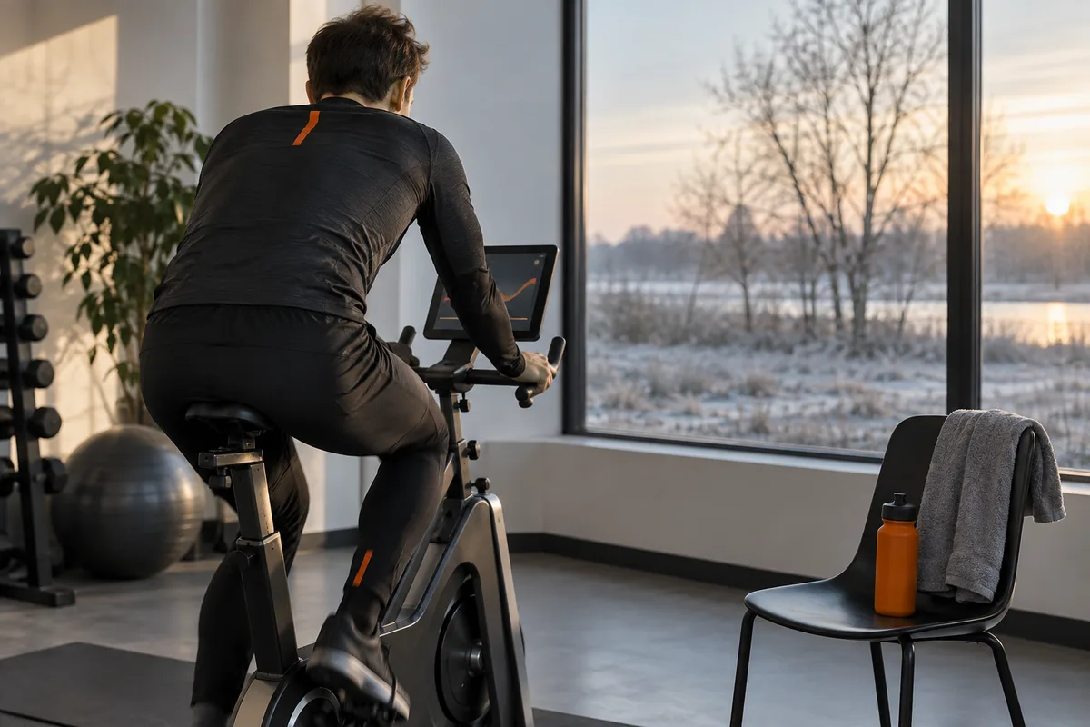 Sportif de dos pédalant sur un vélo d'effort pendant un test
